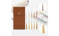 5 Pieces Precision Liner Brush Set with Leather Case Comfortable Grip Long-Point Detail Brushes Long-Lasting Detail Paint Brushes with Case Rust-Resistant for Calligraphers, Lettering