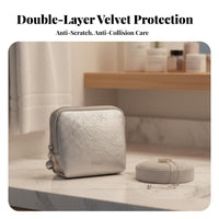 Portable Jewelry Pouch Soft Velvet Lining Mobile Jewelry Case Compact & Lightweight Bracelet Storage Case for Women, Mom, in Handbag, Gifting, Luggage