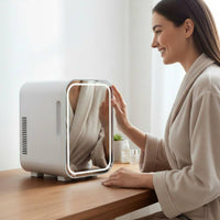 Hot and Cold Mode Cosmetic Refrigerator Removable Shelf Beauty Care Fridge Dual Power Mirror Door Mini Fridge Compact Size for Women, Car, Dressing Table, Bedroom, Office