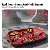 Traditional Chinese Attire Hair Crown Set Festive Design Red Decorative Puff Tassel Hairpins New Year Hair Accessory Set Ancient