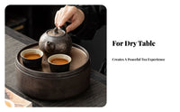 Round Water Storage Tea Tray Easy to Clean Water Storage Tea Tray Rustic Design