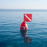 Inflatable Dive Flag floats Rope Attachment Point Scuba Diving Marker Buoy Sand Fillable Base Diver Below Buoy for Freedivers, Snorkelers, Lake