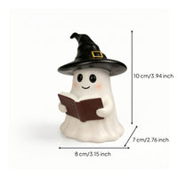 Reading Ghost with Witch Hat Cute Ghost Figurine Standing Tabletop Decoration Playful for Students, Bookshelf