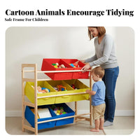 Kids Toy Storage Rack Cartoon Design children's Storage Shelf with Bins Large Capacity Multi-Bin Toy Organizer for Parents, Playroom, Nursery, Daycare