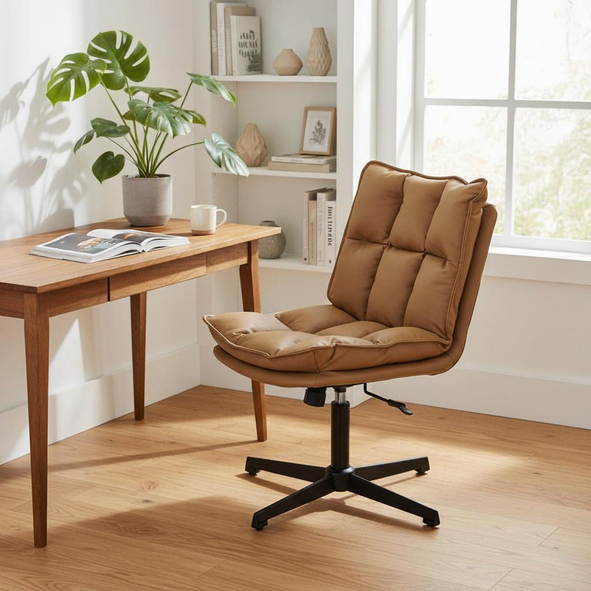 Tufted Computer Chair Comfortable Cushioned Task Chair Minimalist Design Office Seating for Students, Bedroom, Study Room
