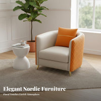 Nordic Design Upholstered Barrel Chair Luxury Design Quilted Barrel Chair High-Density Foam Cushion Commercial Furniture Skin-Friendly Material for Interior Designers, Business Owners, Reception Area, Waiting Room, Office, Bedroom