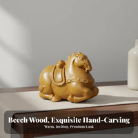 Prosperity Horse Figurine Wood Horse Statue Ornament Handmade Handcrafted Home Decoration for Collectors, Business Owners, Living Room, Desktop