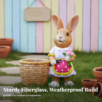 Hare Statue Planter Fiberglass Bunny Flower Pot Weather-Resistant Bunny Planter Figurine for Kids, Gardeners, Balcony, Patio, Kindergarten