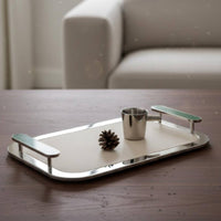 Marble Handle Decorative Tray Multipurpose Stainless Steel Storage Tray Large Capacity Home Decor for Living Room