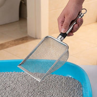 Cat Litter Sifter and Metal Sifter with Stand, Fine-Hole Litter Sifter with Stainless Steel Handle, Pet Litter Cleaning Tool Gift