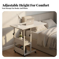 Locking Casters Adjustable Height Laptop Desk Versatile Use Overbed Table Sturdy Construction Rolling Laptop Desk Rounded Corners for Students, Apartment Dwellers, Distant Workers, Bedroom, Dorm Room, Small Areas, Classroom