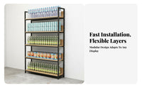 Adjustable Shelves Double-Sided Island Shelf Thickened Steel Frame Double Sided Display Rack Heavy Duty Multi-Layer Convenience Retail Shelf Reinforced Construction for Retailers, Supermarkets, Snack Shop, Grocery Retail S