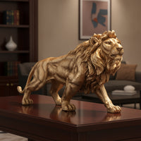 Lion Statue with Golden Finish Antique Lion Figurine Elegant Sculpture for Art Collectors