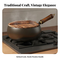 Traditional Iron Wok No Coating Chinese Iron Wok Deep Stir Fry Pan Naturally Non-Stick Thickened Frame for Gas Cooktop