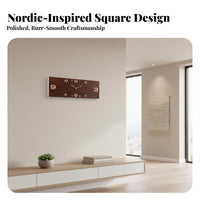 Silent Movement Horizontal Wall Clock Minimalist Design Rectangular Wooden Clock Non-Ticking for Homeowners, Living Room, Bedroom, Hallway