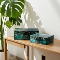 2 Pieces Jewelry Box with Hinged Lid Glossy Marbled Jewelry Box Decorative Storage for Gift