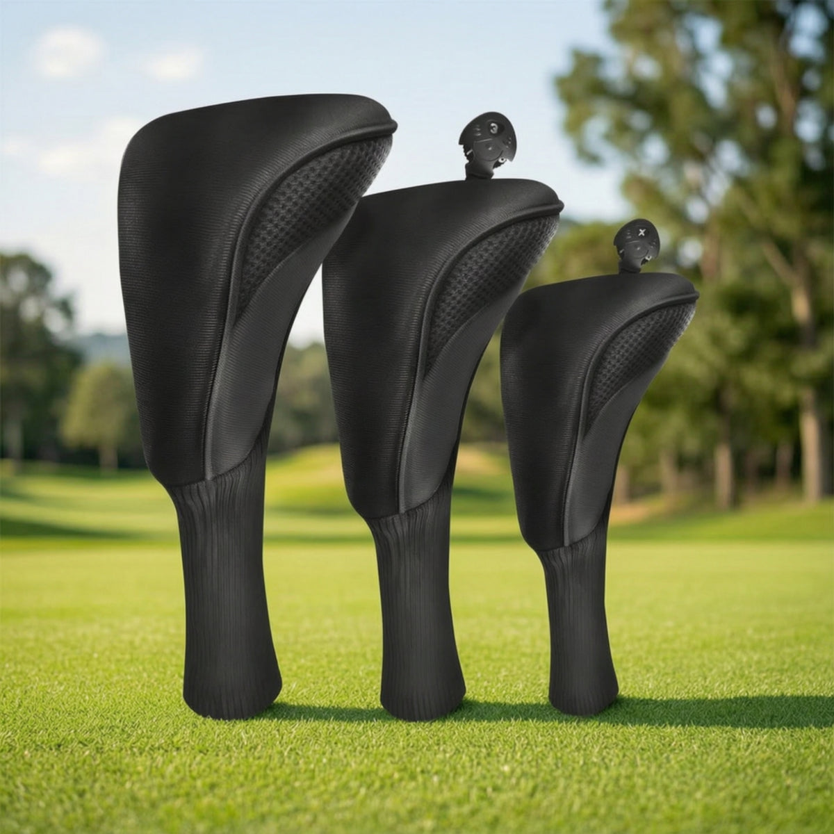 3 Pieces Driver Course Wood Headcovers Interchangeable Number Tags Mesh Driver Wood Headcovers Sport Headcover Set Thick Padded
