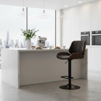 Ergonomic Backrest Upholstered Wood Back Bar Stool Stable Wide Base Adjustable Swivel Bar Stool
