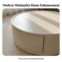 Modern Minimalist design Wheeled Oval Coffee Table with Drawer Space-Saving Living Room Furniture doublelevel Design Rounded Corners for Small Apartment Dwellers, Homeowners, Families, Home, Lounge Area, Bedroom
