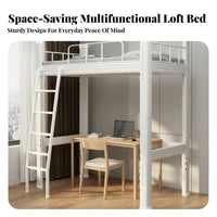 Metal Workstation Loft Bed Space-Saving Elevated Bed Bed with Desk and Wardrobe Multi-Functional Bedroom Furniture for Students, Teens