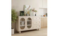 Sideboard Cabinet with Glass Doors Modern Sideboard Buffet Cabinet Stone-Look Credenza for Dining Room, Kitchen