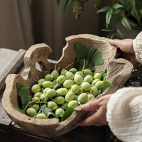 Wooden Bowl with Cutout Openings Handmade Fruit Plate Organic for Tea Table