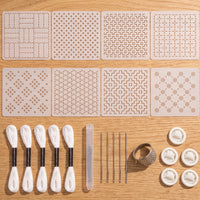 Japanese-Style Sashiko Embroidery Kit with Stencils Reusable Sashiko Embroidery Kit Geometric DIY for Beginners