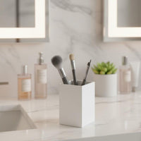 Lidded Brush Holder with beads Transparent Design Cosmetic Organizer Clear View