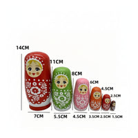 Hand-Painted Russian Nesting Doll with Six Figures Cartoon-Style Toy Nested for Collectors