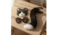 Furry Canine Dress up Kit Faux Fuzzy Face Covering with Gloves Fingerless Animal Face Covering with Tail for Teens