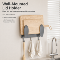 Wall-Mounted Pan Lid Holder, Automatic Pan Organiser, Modern Metal Saucepan Lid Storage for Small Kitchens