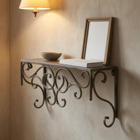 Wrought-Iron Shelf Antique Gray Rustic Wall Shelf Space Saving