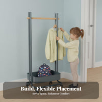Child-Sized Height children's Rolling Clothes Rack Minimalist Design Garment Stand Sturdy Construction Household Storage Easy to Assemble for Children, Toddlers, Parents, Entryway, Bedroom, Playroom, Living Room
