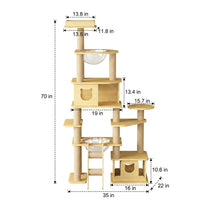 Space Capsule Cat Bed and House with 5 Density Board Levels, Climbing Frame Featuring 3 Enclosed Condos and 6 Posts