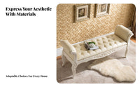 Tufted Bed-End Stool Carved Legs Tufted Bed-End Bench timeless Design Indoor Furniture for Interior Designers, Homeowners, Bedroom, Entryway, Hallway