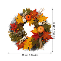 Artificial Fall Wreath with Pumpkins Full Maple Leaf Wreath with Pinecones Textured Farmhouse for Homeowners, Decorators, Entryway, Thanksgiving