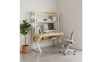 Writing Desk with Bookshelf and Pegboard Multi-Layer Storage Complete Workstation Desk K-Shaped Steel Frame Home Furniture for Students