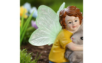 Winged Boy Hare Figurine Hand-Painted Boy Hugging Bunny Statue Gift Ready Hugging Bunnies Figurine for Garden