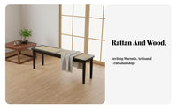 hardwood Wood Frame Woven Top Wooden Bench Japanese aesthetic Woven Top Bench Retro Design Long Stool Minimalist Aesthetic for Interior Designers, Homeowners, Families, Entryway, Bedroom, Dining Room