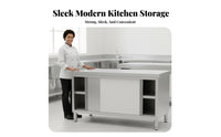 Easy to Clean Stainless Steel Work Table Rust Resistant Kitchen Prep Table with Cabinet Heavy Duty Commercial Kitchen Workbench Adjustable Feet for Restaurant Owners, Home Cooks, Bakery, Cafeteria, Warehouse, Workshop