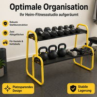 Dumbbell Rack, Short Dumbbell Rack, 2-Tier Metal Dumbbell Stand, Yellow-Black for Home Gym, Compact Dumbbell Storage for Fitness