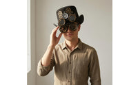 Compass Ornament Top Hat with Goggles Smooth Dark Finish Steampunk Top Hat