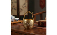 Brass Bucket with Handle Embossed Dragon and Fabled Avian Bucket Polished Ornament for Newlyweds, Collectors, Wedding