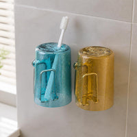 Stainless Steel Wall-Mounted Toothbrush Holder with Tumblers, No-Drill Bathroom Organizer for Couples