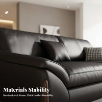 3-Seater Modern Sofa Genuine Leather Upholstery Deep-Seat 3-Person Sofa Minimalist design Lounge Seating for Apartment Dwellers, Families, Waiting Room