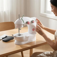 Built-in Light Mini Electric Sewing Machine Foot Pedal Desktop Sewing Machine Metal Hook Craft Tool Spare Bobbins