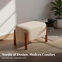 Nordic Aesthetic Upholstered Ottoman Solid Wood Legs Padded Vanity Pouffe High-Rebound Sponge Small Bench Non-Slip Design for Makeup Users, Homeowners, Interior Decorators, Entryway, Living Room, Home Deactivatedice, Reading Nook