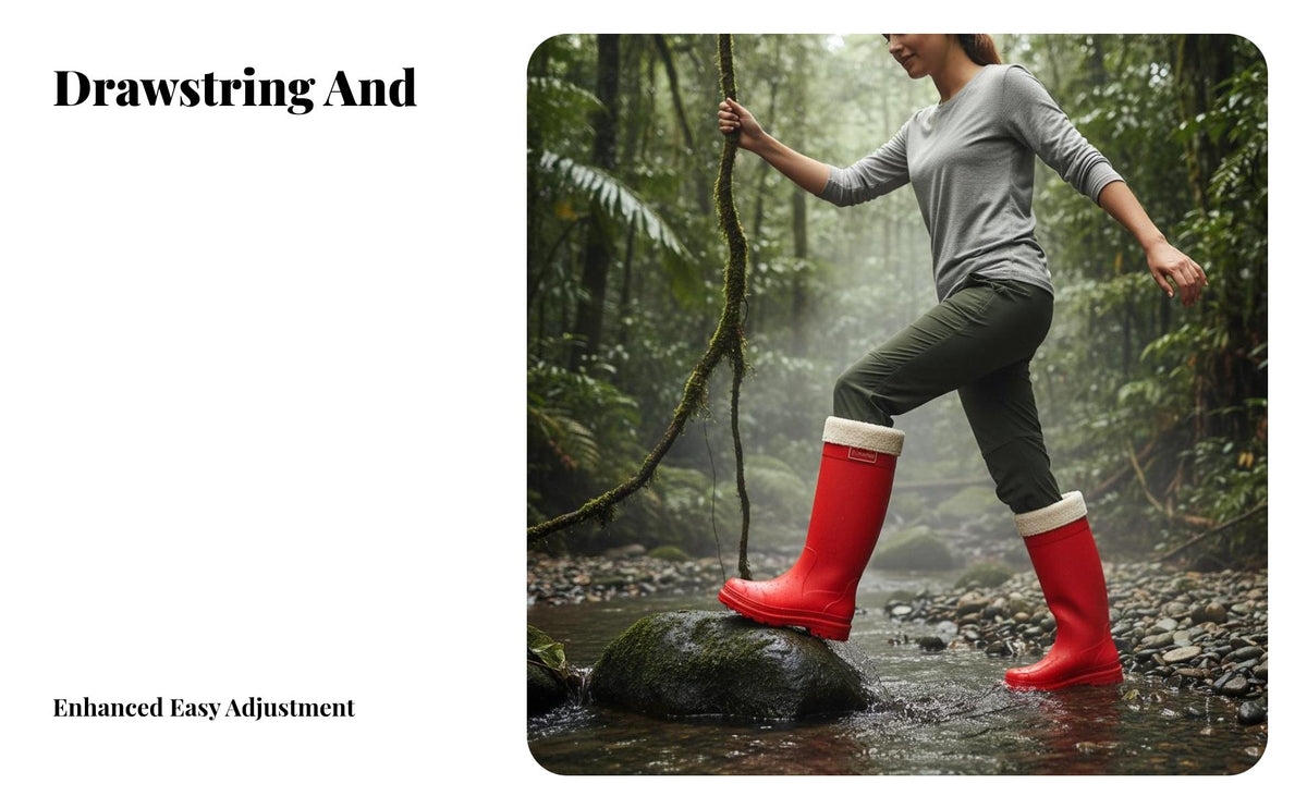 Drawstring Upper Rain Boots Non-Slip Sole women's Tall Rain Boots Fashionable women's Fashion Wellingtons for Adults, Commuters, Outdoor, Hiking