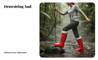 Drawstring Upper Rain Boots Non-Slip Sole women's Tall Rain Boots Fashionable women's Fashion Wellingtons for Adults, Commuters, Outdoor, Hiking