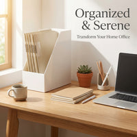 Desk Storage Box with Lid and Slanted File Holder, Desktop Organiser for Office Home, Large Capacity Accessories for Women